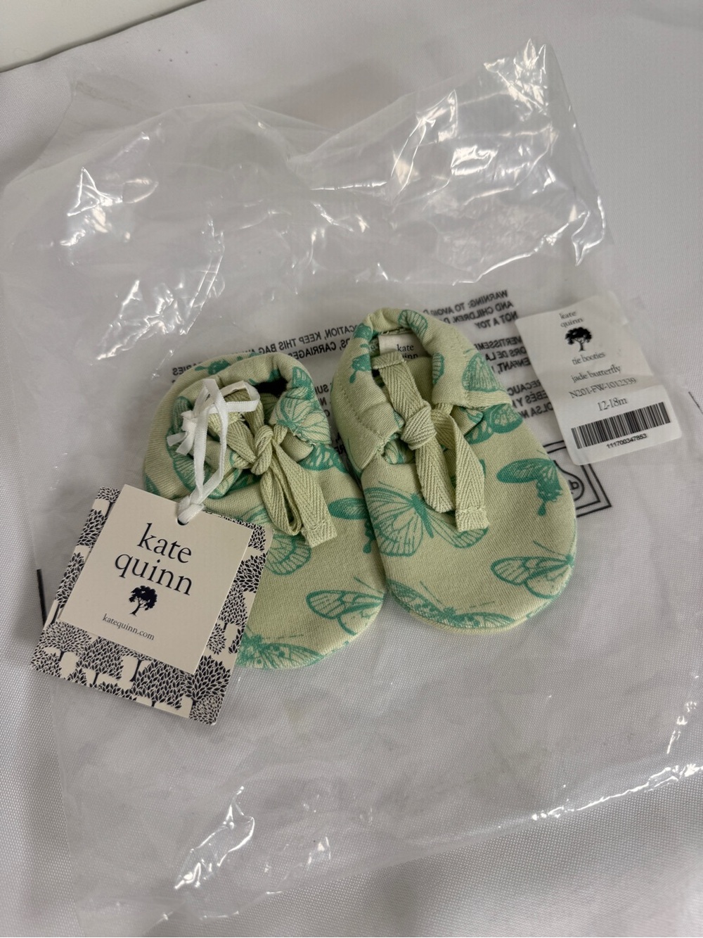 kate quinn Baby Butterfly Print Soft Booties - Light Green 12-18 mo